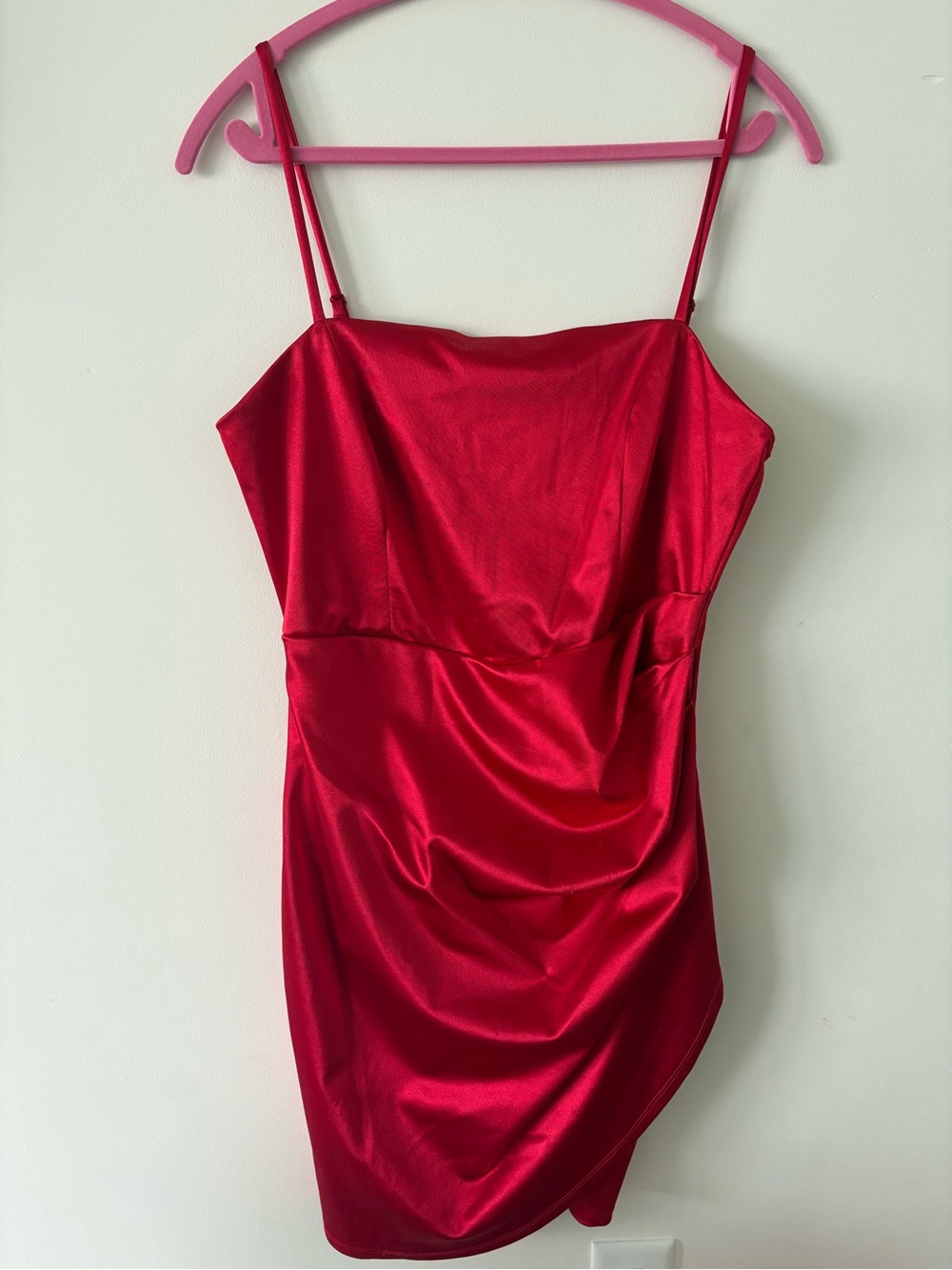 Emerald Sundae Red Satin Spaghetti-Strap Mini Dress